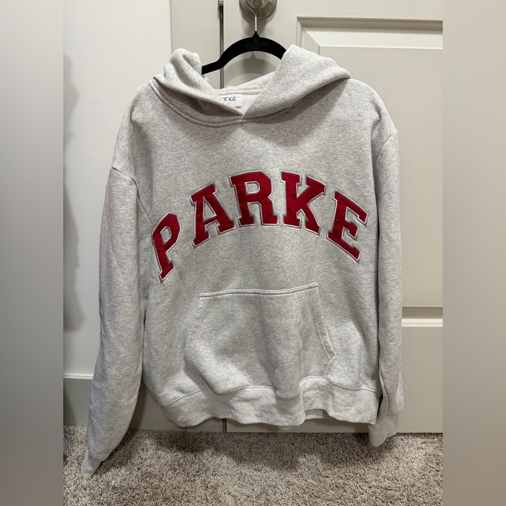 Parke Large/XL Grey & Red Varsity Hoodie. ❤️⚡️